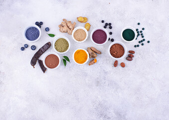 Various healthy superfoods powder assortment