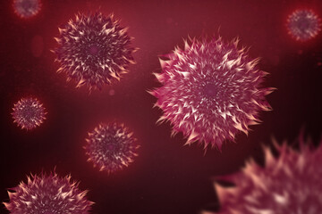 dark red virus graphic. Dangerous virus. Medical illustration. Biohazard. High resolution.