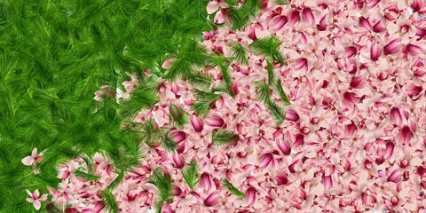 pink flower with green leaves abstract