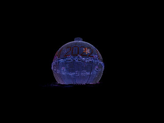 Large glowing LED ball with year 2022 numbers on dark black background