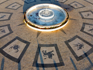 aerial view of the zodiac fountain on the seafront of Lido di Ostia, Rome