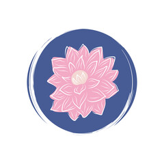  Cute logo or icon vector with pink flower bouquet, illustration on circle with brush texture, for social media story and highlight

