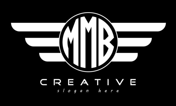 MMB three letter monogram type circle letter logo with wings vector template.