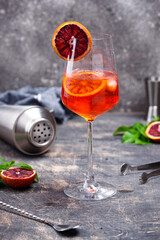 Aperol spritz cocktail with blood orange