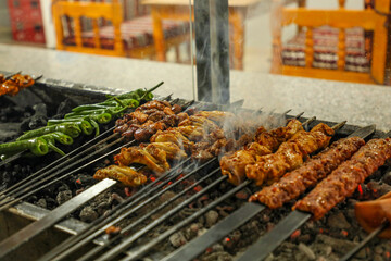 Turkish kebab barbecue cooking stage