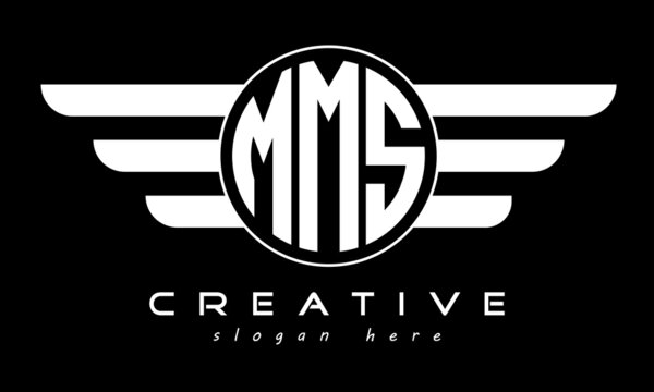 MMS three letter monogram type circle letter logo with wings vector template.