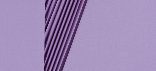 Abstract geometric banner background. Purple color Zig Zag fold paper texture background. Top view, copy space