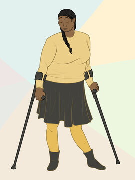Woman Standing with Crutches