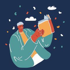 Vector cartoon illustration of young manreading a book