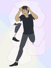 Amputee Laying in Frustration