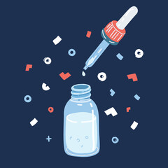 Vector cartoon illustration of eye and pipette with a moisturizing oil