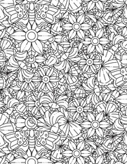 Fototapeta premium Coloring page for adults with abstract doodle background. Floral Mandala Pattern Coloring Page. 