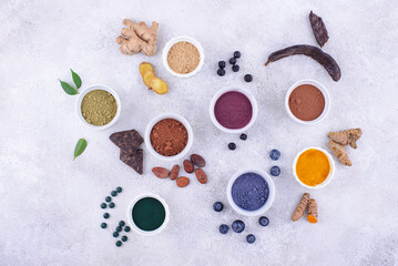 Various healthy superfoods powder assortment