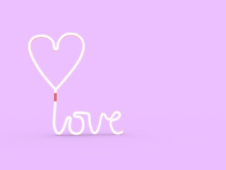 3d render valentine's day, love neon line pink background light happy celebrate