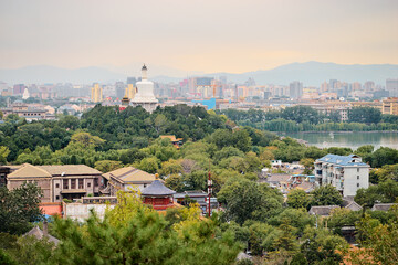 View of Asian temples and parks, cultural center of Beijing, China