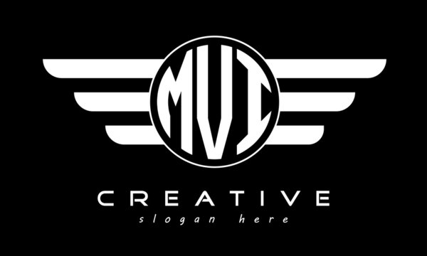 MVI three letter monogram type circle letter logo with wings vector template.