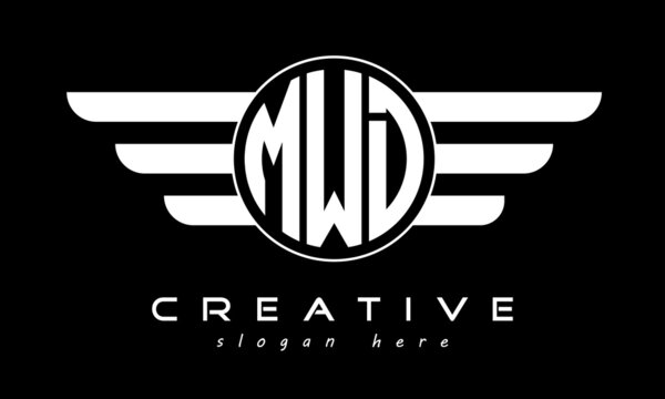 MWD three letter monogram type circle letter logo with wings vector template.