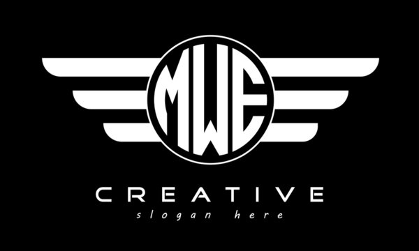 MWE three letter monogram type circle letter logo with wings vector template.