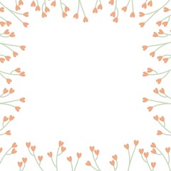 cute greeting card with floral frame with little cute heart shaped flowers flat vector illustration