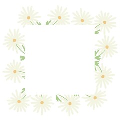 cute greeting card with daisies or chrysanthemums with square place for text flat vector illustration