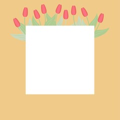 cute greeting card with flower frame tulips and card with love flat vector illustration