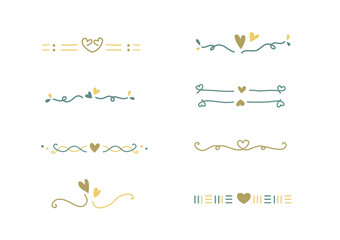 set of hand drawn floral with heart line isolated on white background