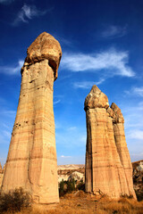 The "Love Valley" in Cappadocia, famous for its rock formations in phallic shape, Nevsehir, Anatolia, Turkey 