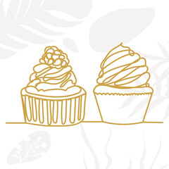 cake in one line, outline on an abstract background