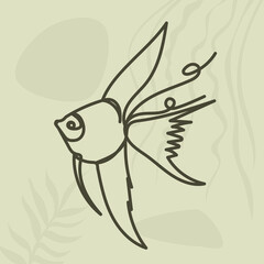 fish in one line, outline on an abstract background, vector