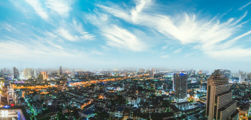 Bangkok night aerial view after sunset - Thailand.