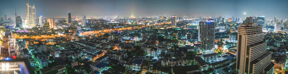 Naklejka na ściany i meble Bangkok, Thailand - January 5, 2020: Bangkok night aerial view.