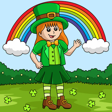 St. Patricks Day Leprechaun Girl Cartoon Vector 