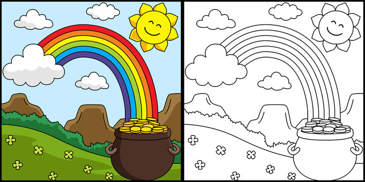 St. Patricks Day Rainbow Coloring Page Vector 