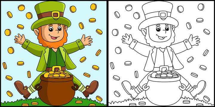 St. Patricks Day Leprechaun Coloring Page Vector