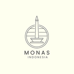 monas indonesia minimalist line art logo emblem icon template vector design