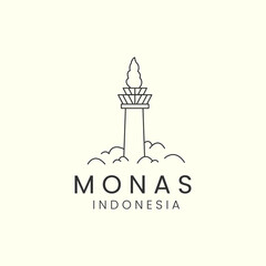 monas indonesia cloud minimalist line art logo icon template vector design