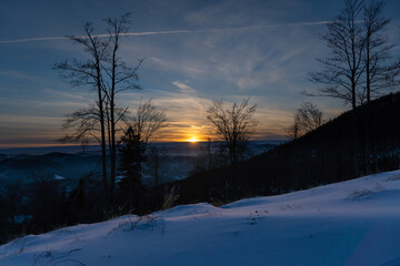 Klimczok- Szczyrk - Beskidy.
Zachód słońca na szczycie góry.