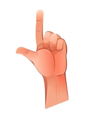 Palm of hand raised up with one finger. Object isolated on white background. Funny cartoon style. Vector