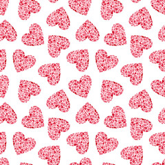 Watercolor red heart seamless pattern. Lacy hand-drawn hearts. Valentine's day background.