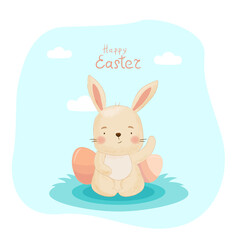 Cute Easter bunny. Vector illustration for printing on a postcard, poster, banner. Cute baby background.