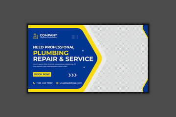 Plumbing Service YouTube Thumbnail Template Design and Web Banner