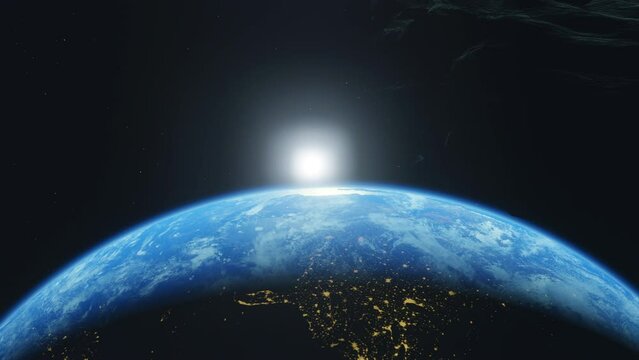 Planet Earth from the space at night and asteroid
