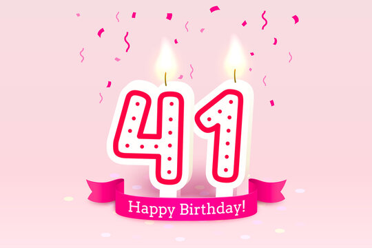 Happy Birthday years. 41 anniversary of the birthday, Candle in the form of numbers. Vector