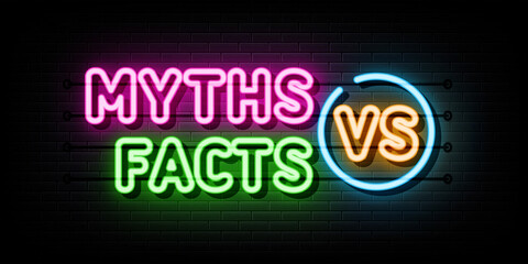 myths vs facts neon sign. neon symbol - obrazy, fototapety, plakaty
