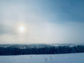 Fototapeta premium Snowy landscape. Nature in winter