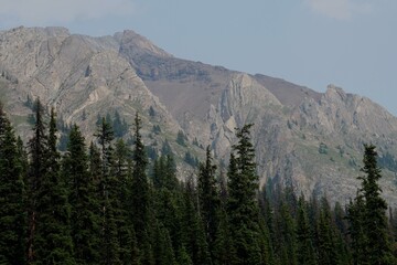 Misty Range in the smoke haze near Highwood  Pass at Kananaskis
