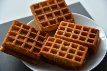Viennese soft waffles on a white plate