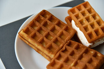 Viennese soft waffles on a white plate
