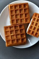 Viennese soft waffles on a white plate