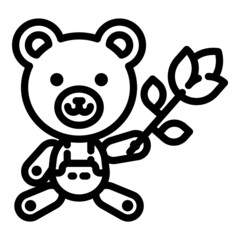 Teddy Bear With Flower Flat Icon Isolated On White Background